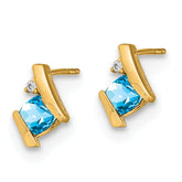 10k Yellow Gold Cushion Blue Topaz and Diamond Earrings
